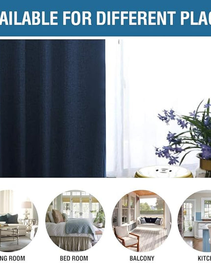 H.VERSAILTEX 100% Blackout Curtains for Bedroom 96 Inches Long Grommet Linen Face Full Light Blocking Curtain Drapes for Living Room Thermal Linen Look Curtains 2 Panels Set, 52" W x 96" L, Navy