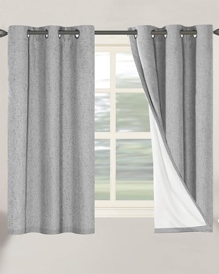 H.VERSAILTEX Primitive Linen Curtains 100% Blackout Curtain Drapes Burlap Curtains with White Thermal Insulated Liner, Grommet Top Drapes Living Room/Bedroom (2 Panels, 42 x 54 Inch, Dove Gray)
