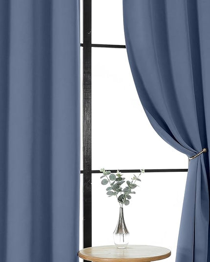 Gwine Denim Blue Blackout Curtains for Bedroom 96 Inch Length, Room Darkening Energy Saving Black Out Curtains for Living Room, Window Treatment Drapes with Rod Pocket, Each 40" Wx96 L, 2PCS