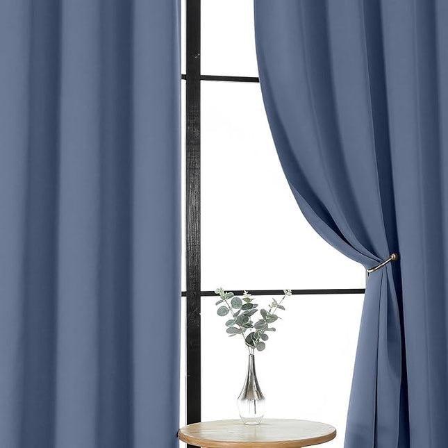 Gwine Blackout Curtains for Living Room 63 Inch Long, Thermal Insulated Window Treatment Black Out Curtains for Bedroom Decor with Rod Pocket, Each 40" Wx63 L, Denim Blue, 2PCS