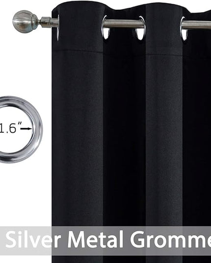 Yakamok Room Darkening Grommet Window Drapes Thermal Insulated Light Blocking Blackout Curtains for Bedroom(Black,38Wx36L,2 Panels)