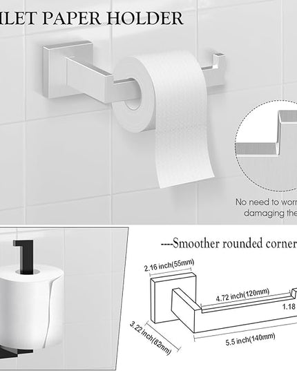 BOZWELL 5 Piece Brushed Nickel Stainless Steel Towel Bar Set, 23.6 inch Square Bathroom Hardware Accessories Set,Wall Mounted Towel Racks for Bathroom with TP