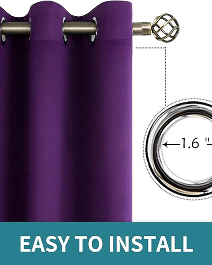 BGment Blackout Curtains - Grommet Thermal Insulated Room Darkening Bedroom and Living Room Curtain, Set of 2 Panels (52 x 95 Inch, Royal Purple)