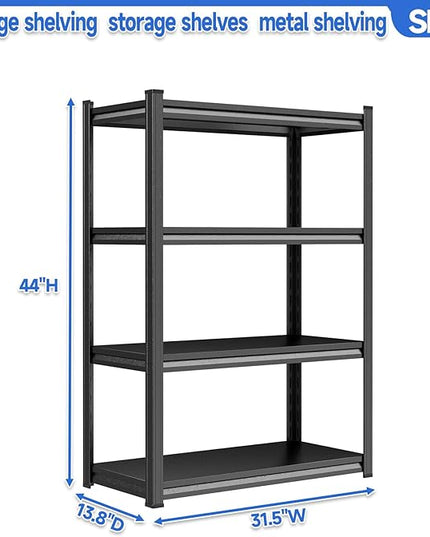 44" H Storage Shelves 4-Tier Metal Shelf 2000LBS Garage Shelving Unit Adjustable Shelf for Basement, Warehouse, Pantry, Closet, Kitchen 44" H x 31.5" W x 13.8" D, Black