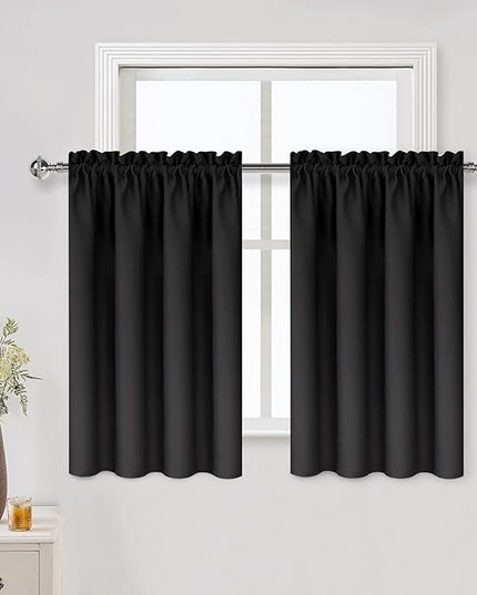 DWCN Blackout Curtains for Living Room Thermal Insulated, Energy Saving & Noise Reducing Bedroom Curtains, Black, W 52x L 36 Inch, Set of 2 Rod Pocket Curtain Panels