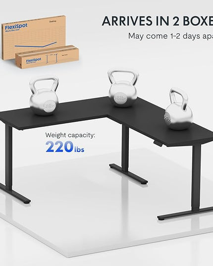 FLEXISPOT L Shaped Standing Desk, 71 x 63 Inch Electric Height Adjustable Corner Desk, Sit Stand Computer Workstation, Preset Controller, Home Office, Black Frame with Black Top, Black Drawer