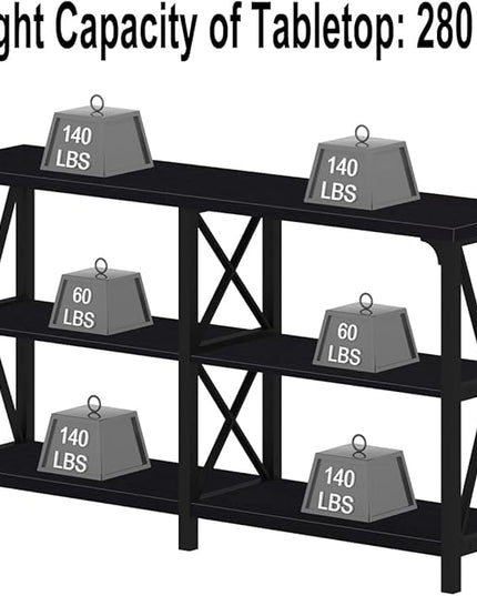 IBF Black Console Table, Modern Sofa Table Behind Couch, Industrial Entryway Table for Hallway Living Room, Farmhouse Wooden Metal Entry Table for Foyer with 3-Tier Storage Shelves, Black Oak, 55 Inch