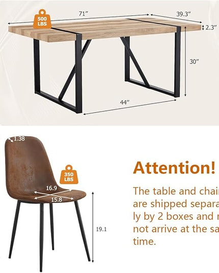 7 Piece Dining Table Set，Dinner Table Set for 6，71'' Kitchen Table and Suede Nap Fabic Chairs Set of 6，6 Chair Dining Table Set for Kitchen Dining Room