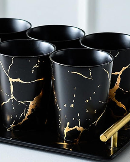 BESPORTBLE 2pcs Ceramic Coffee Mugs with Unique Black Gold Marble Pattern Nordic Style Porcelain Cups for Home Office Cafe Elegant Drinkware for Coffee Tea Juice