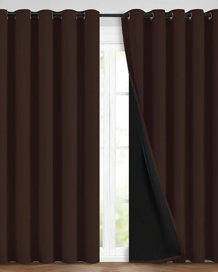 Yakamok 100% Blackout Curtains for Bedroom, 2 Thick Layers Thermal Insulated Grommet Total Blackout Drapes with Black Liner for Living Room (70Wx84L,Chocolate Brown, 2 Panels)