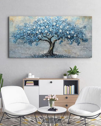 Wapluam Living Room Vintage Wall Art Large Canvas Wall Decor Art For Bedroom Office Decorations Blue Tree Wall Paintings Abstract Wall Pictures Artwork Ready To Hang Modern Farmhouse Home Wall Decor