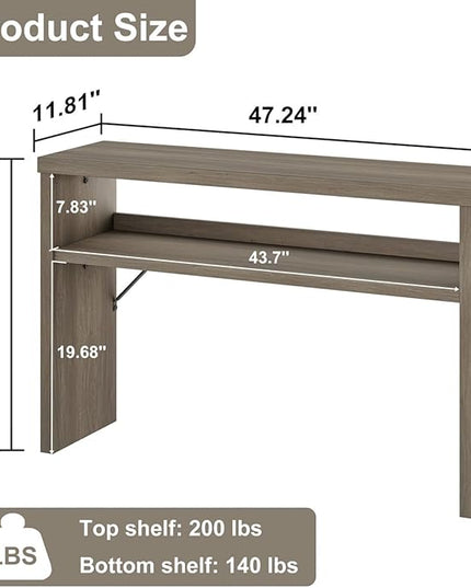BON AUGURE Sofa Console Table, Wood Entryway Table, Grey Behind Couch Tables with Open Storage, Modern Narrow Hallway Tables (Greige Oak, 47 Inches)