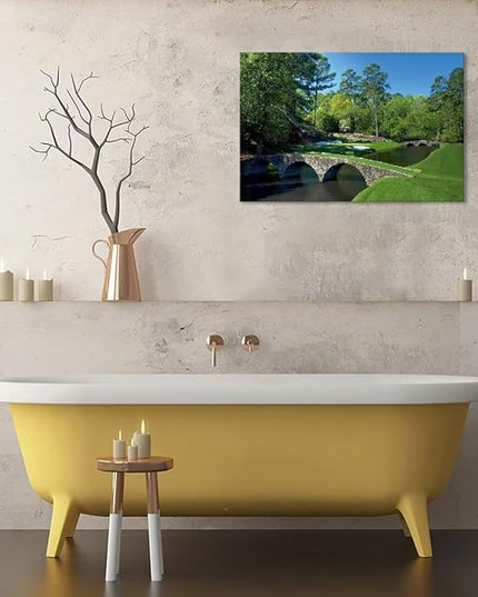 chenchenArt Augusta National Golf Course Wall Art - Augusta Golf Course 12th Hole Wall Art for Living Room Bedroom Bathroom Home Decorations Golf Art Canvas Prints Framed Ready to Hang(12''H x 16''W)