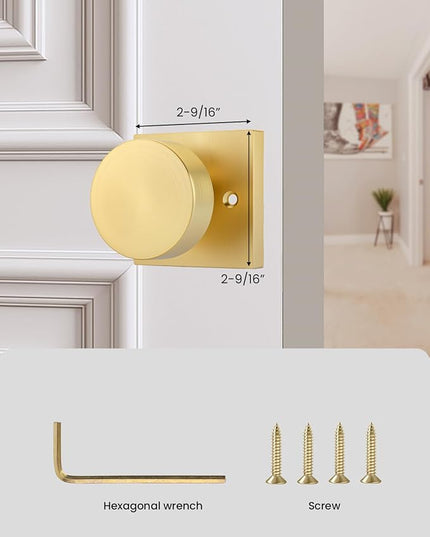 Brushed Gold Dummy Door Knob, Heavy Duty Closet Door Knob, Square Individual Dummy Door Knob Single Side (2 Pieces/1 Pack)