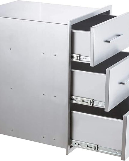 yuxiangBBQ Outdoor Kitchen Drawers Stainless Steel 3-Drawer BBQ Drawer 14" W x 20.5" H x 23" D Enclosed Built-in Drawer Flush Mount for Outdoor Kitchens & BBQ Islands