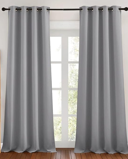 NICETOWN Blackout Curtains 90 inch Length - Triple Weave Energy Saving Thermal Insulated Solid Grommet Blackout Draperies for Bedroom/Living Room (1 Pair, W46 x L90, Silver Grey)