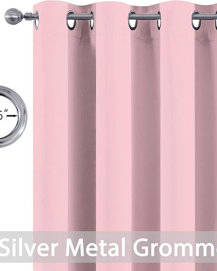 Yakamok Blackout Curtains Room Darkening Thermal Insulated Window Panels,Solid Grommet Top Drapes for Bedroom(52x63 Inch, Pink, 2 Panels)
