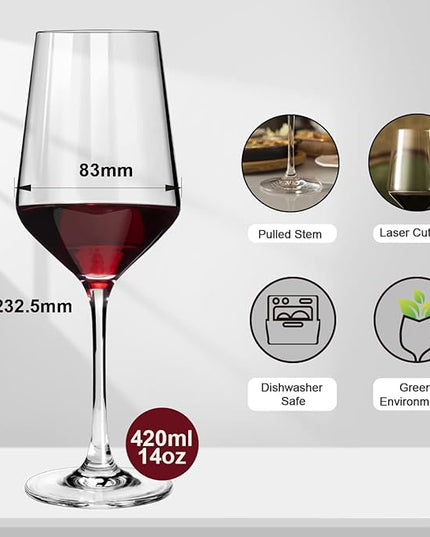 Wine Glasses Set of 6,Long Stem White/Red Wine glasses,14oz Hand Blown Premium Crystal Wine Glass,Gift Packing Burgundy Glasses