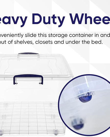 Superio Clear Storage Boxes with Wheels (2 Pack), 85 Qt Heavy Duty Containers with Lids, Stackable Rolling Bins for Home, Garage, Closet Organization- Linen, Tools, Clothing, Supplies