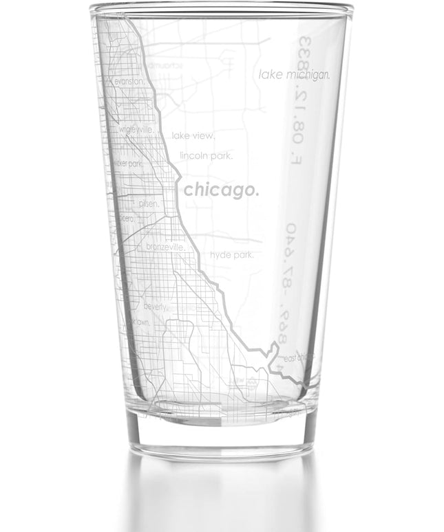 Well Told Engraved Chicago Illinois Map Pint Glass, Etched Beer Gift (16 oz, Clear) City Map Pint, Custom City Glassware, Gifts For Beer Lovers