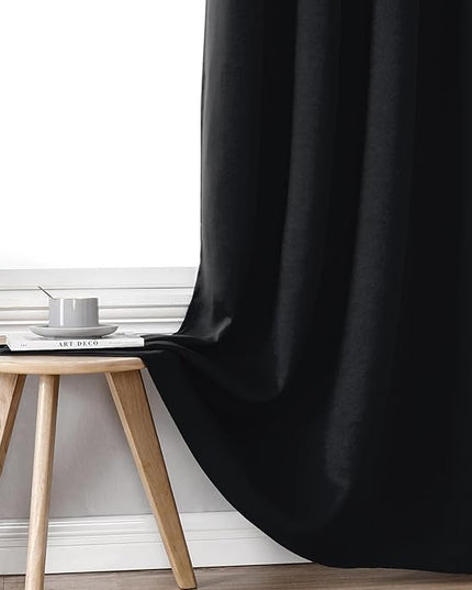 ChrisDowa 100% Blackout Curtains 63 inch Long for Bedroom with Black Liner, 2 Thick Layers Total Blackout Thermal Insulated Grommet Window Curtains 2 Panels Set (Black, 38 x 63 Inch)