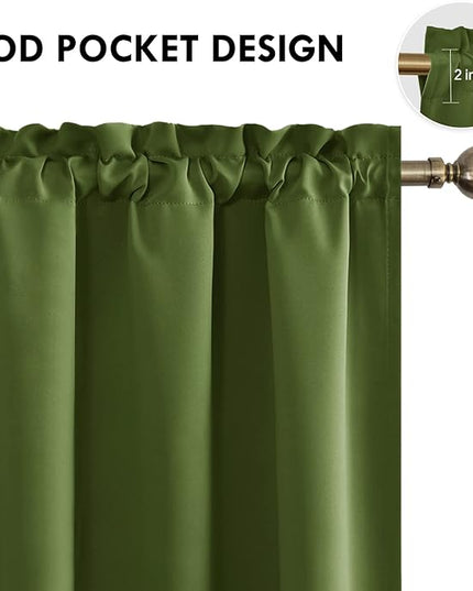 DWCN Olive Green Room Darkening Blackout Curtains - Thermal Insulated Privacy Energy Saving Window Curtain Drapes 42 x 45 inch Length, Set of 2 Bedroom Living Room Curtains