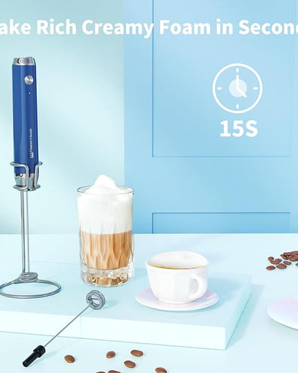 Maestri House Rechargeable Milk Frother with Stand, LunaFro Handheld Electric Foam Maker Waterproof Detachable Stainless Steel Whisk Drink Mixer Foamer for Lattes, Cappuccino