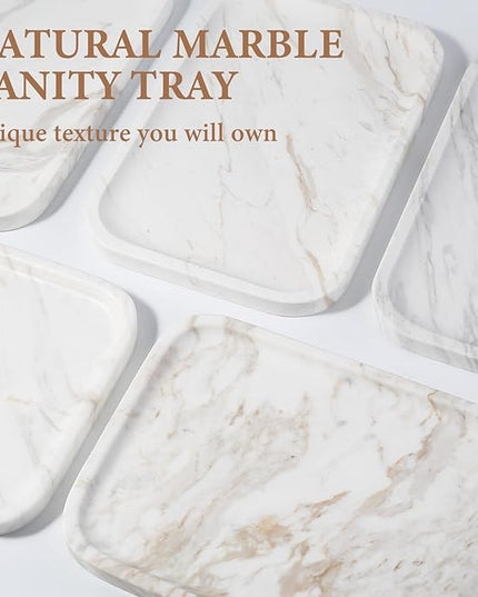 Marble Vanity Tray, Marble Bathroom Tray Countertop, Decorative Trays for Dresser Organizer, White Stone Storage Serving Trays for Kitchen, Perfume, Jewelry Cathall Holder