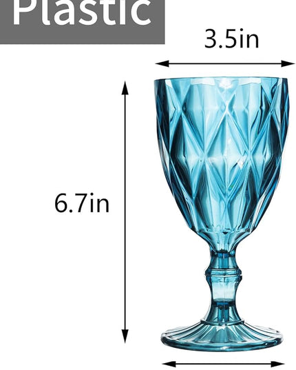 Vintage Wine Glasses Set of 4, Plastic Reusable 12 Ounce Colored Water Goblets, Unique Embossed Pattern Unbreakable Stemmed Wine Glasses, High Clear Wedding Party Bar Drinking Cups Multicolor