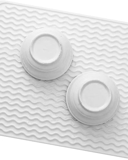 Silicone Dish Drying Mat for Multiple Usage,Easy clean,Eco-friendly,Heat-resistant Silicone Mat for Kitchen Counter or Sink,Refrigerator or drawer liner White L 16 inches x 12 inches