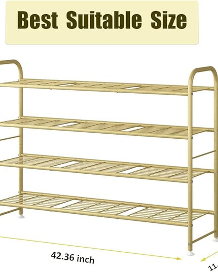 LINZINAR Shoe Rack 4 Tier Storage Organizer for Closet Entryway Metal Gold