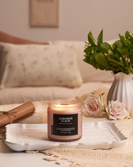 M&SENSE Warm Cashmere Scented Candle, 11.6oz Clean Non Toxic Natural Soy Wax Fragrance for Bathroom Bedroom 70 Hours Burn Time Candle, 2 Wick Aromatherapy Gifts for Housewarming