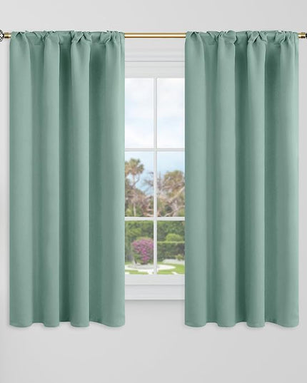 BGment Blackout Curtains 48 Inches Long for Bathroom Windows - 38 x 48 inch Curtains Rod Pocket and Back Tab Thermal Insulated Room Darkening Curtains for Kitchen/Bedroom, 2 Panels, Frosty Green