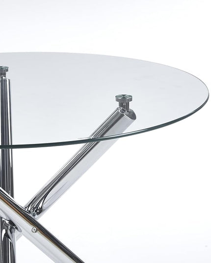 HomVent Round Glass Dining Table Set for 4, 5-Piece Modern Kitchen Table Set with 4 PU Upholstered Chair for Kitchen Dining Room, Glass Dining Room Table Set