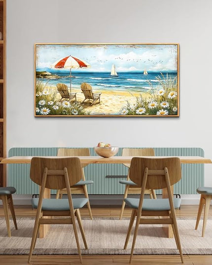 ERQINHUA Large Canvas Wall Art For Living Room Bedroom Wall Decor Office Blue Seaside Landscape Painting Wood Frame Room Bathroom Dining Room Prints Artwork Picture Home Wall Decoration 20x40 In