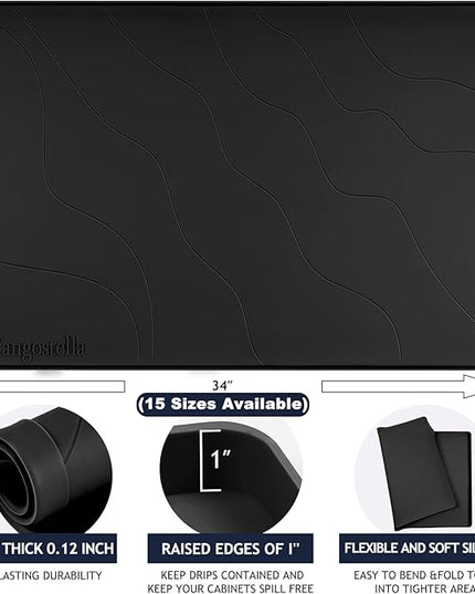 Heavy Duty Silicone Under Sink Mats for Kitchen Waterproof 31" x 22", Extra Thick Under Sink Rubber Mat Drip Tray, Raised Edge Under Sink Liner,Prevent Drips, Leaks, Spills,Black