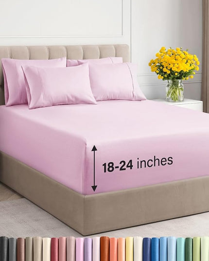 Extra Deep Cal King Sheet Set - 6 Piece Breathable and Cooling Sheets - Hotel Luxury Bed Sheets Set - Easy Fit - Soft, Wrinkle Free and Comfy Sheets Set - Light Pink Sheet Set with Extra Deep Pockets