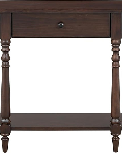 HMFULE Retro Curved Console Table, 36" Solid Wood Half Moon Console Table Sofa Table Entryway Table with 1 Drawer 1 Open Shelf Roman Legs Curved Corners for Living Room,Entryway,Hallway,Espresso