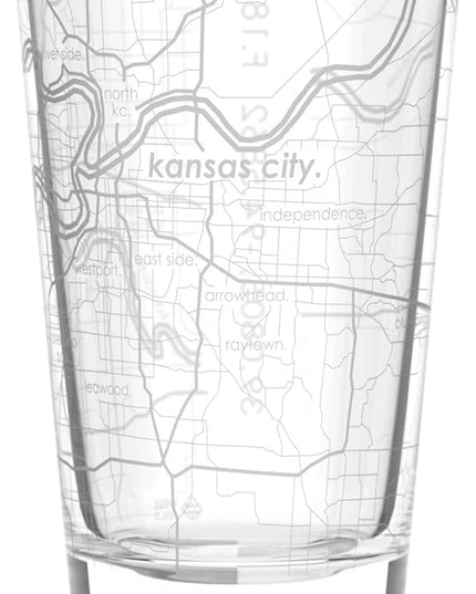 Well Told Engraved Kansas City Missouri Map Pint Glass, Etched Beer Gift (16 oz, Clear) City Map Pint, Custom City Glassware, Gifts For Beer Lovers