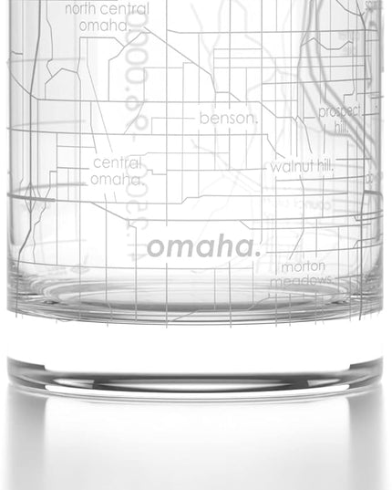 Well Told Engraved Omaha Nebraska Map Rocks Glass, Old Fashioned Whiskey Glass (11 oz, Clear) Etched Whiskey Glass, Gifts For Whiskey Lovers