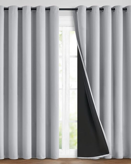 Yakamok 84 Inch Long 100% Blackout Curtains for Bedroom, 2 Thick Layers Thermal Insulated Grommet Total Blackout Drapes with Black Liner for Living Room (70Wx84L,Light Grey, 2 Panels)
