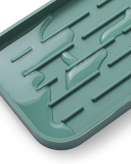 Silicone Kitchen Sink Organizer Tray for Multiple Usage,Eco-Friendly Sponges Holder for Kitchen Bathroom Counter or Sink,Dish Soap Dispenser,Scrubber,Bottle,Cup (Green, 10"×5.3")