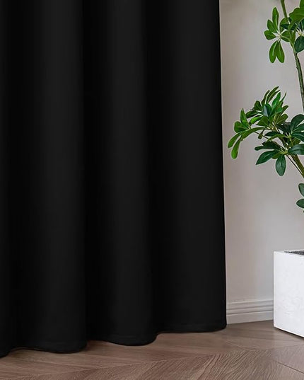 Black Blackout Curtains 84 Inch Length 2 Panels Set, Black Out Curtains for Bedroom 84 Inch Long, Grommet Energy Saving Room Darkening Drapes for Living Room Window(W70 x L84)