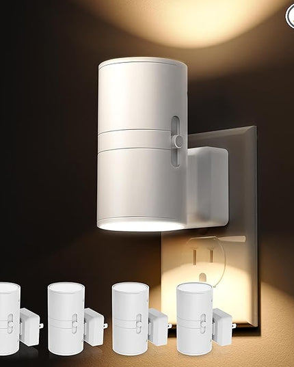 L LOHAS LED 4X Night Light Plug in, LOHAS Modern Night Light with Light Sensor, 0-100LM, Soft White 3000K, Dimmable Night Lights with White Shade for Hallway Bedroom Stairway