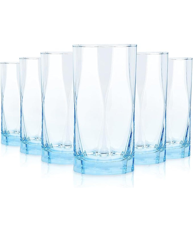 CREATIVELAND Geometric Shapes Glass Drinking Glasses Set of 6, 13.5 OZ Solid Blue Color Glass Tumbler Glassware for Water, Juice, Different Options for Home, Restaurant, Hotel, Bar