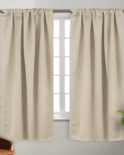 BGment Champagne Curtains 63 Inch Length for Bedroom - Rod Pocket and Back Tab Blackout Curtains Thermal Insulated Room Darkening Curtains for Living Room, 2 Window Panels (38 x 63 Inch, Champagne)