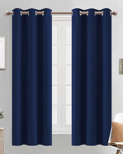 Yakamok 63 Inch Length Blackout Curtains for Bedroom, Room Darkening Thermal Insulated Blackout Drapes for Living Room, Navy Blue, 2 Panels,38 Inch Width