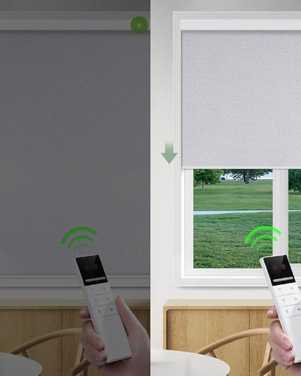 ZSHINE Motorized Blackout Window Blinds Customize Width Remote Control Rechargeable Motor Roller Shades for Windows, Home, Office, Hotel, Club, Restaurant(82026E)