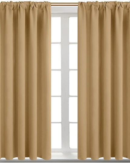 BGment Rod Pocket and Back Tab Blackout Curtains for Bedroom - Thermal Insulated Room Darkening Curtains for Living Room, 2 Window Curtain Panels (38 x 54 Inch, Khaki)