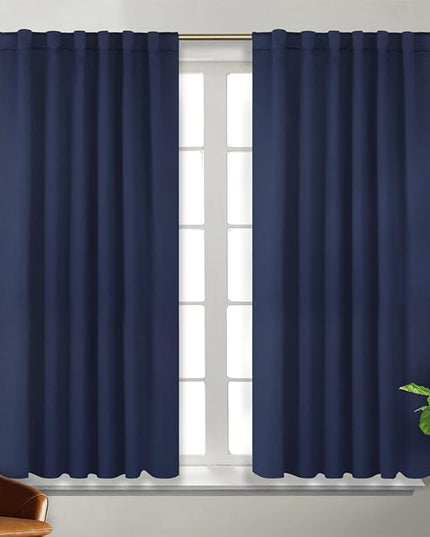 BGment Rod Pocket and Back Tab Blackout Curtains for Bedroom - Thermal Insulated Room Darkening Curtains for Living Room, Set of 2 Panels (52 x 45 Inch, Navy Blue)